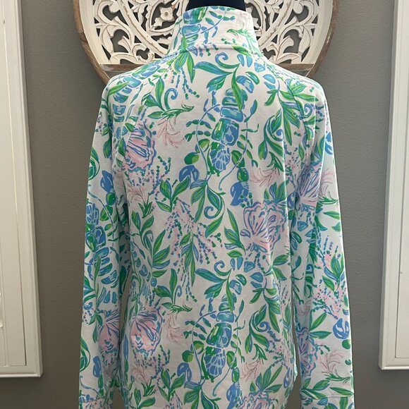 Lilly Pulitzer Skipper Popover Just a Pinch UPF 50+ Size M Floral Green Pink - Picture 3 of 9